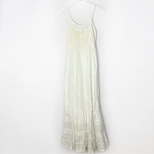 Roberta Freymann Vintage White Tiered Maxi Dress Sleeveless Embroidered Boho XS